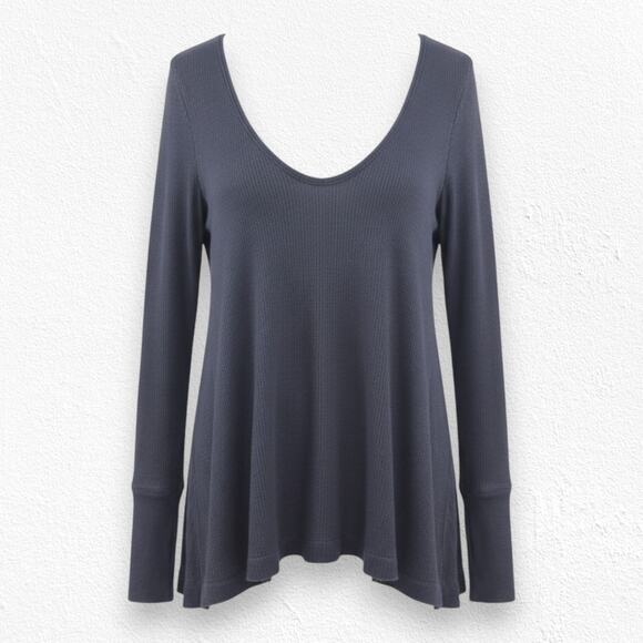 We The Free Tops - We The Free Black Waffle Knit Thermal Top Thumbholes Layered Hem Size Medium